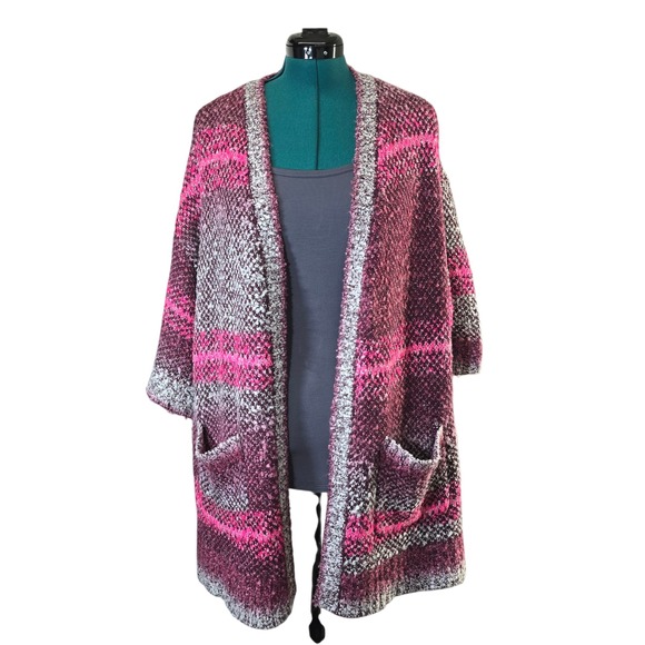 Torrid Cardigan Sweater Size 1 Open Front Pink Gray Stripe Plus Size Knit Casual - Picture 1 of 11